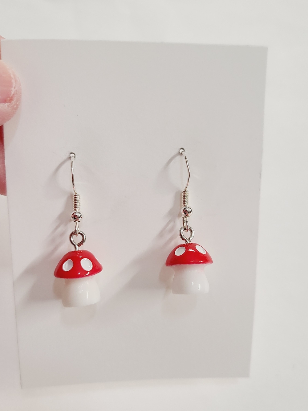 Red & White Mushroom Dangle Earrings